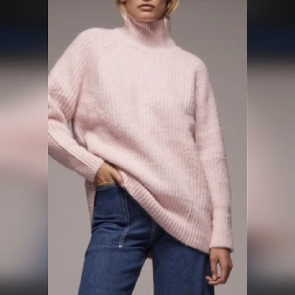 Zara Oversized Pink Turtleneck Knit Sweater Small - Picture 10 of 10